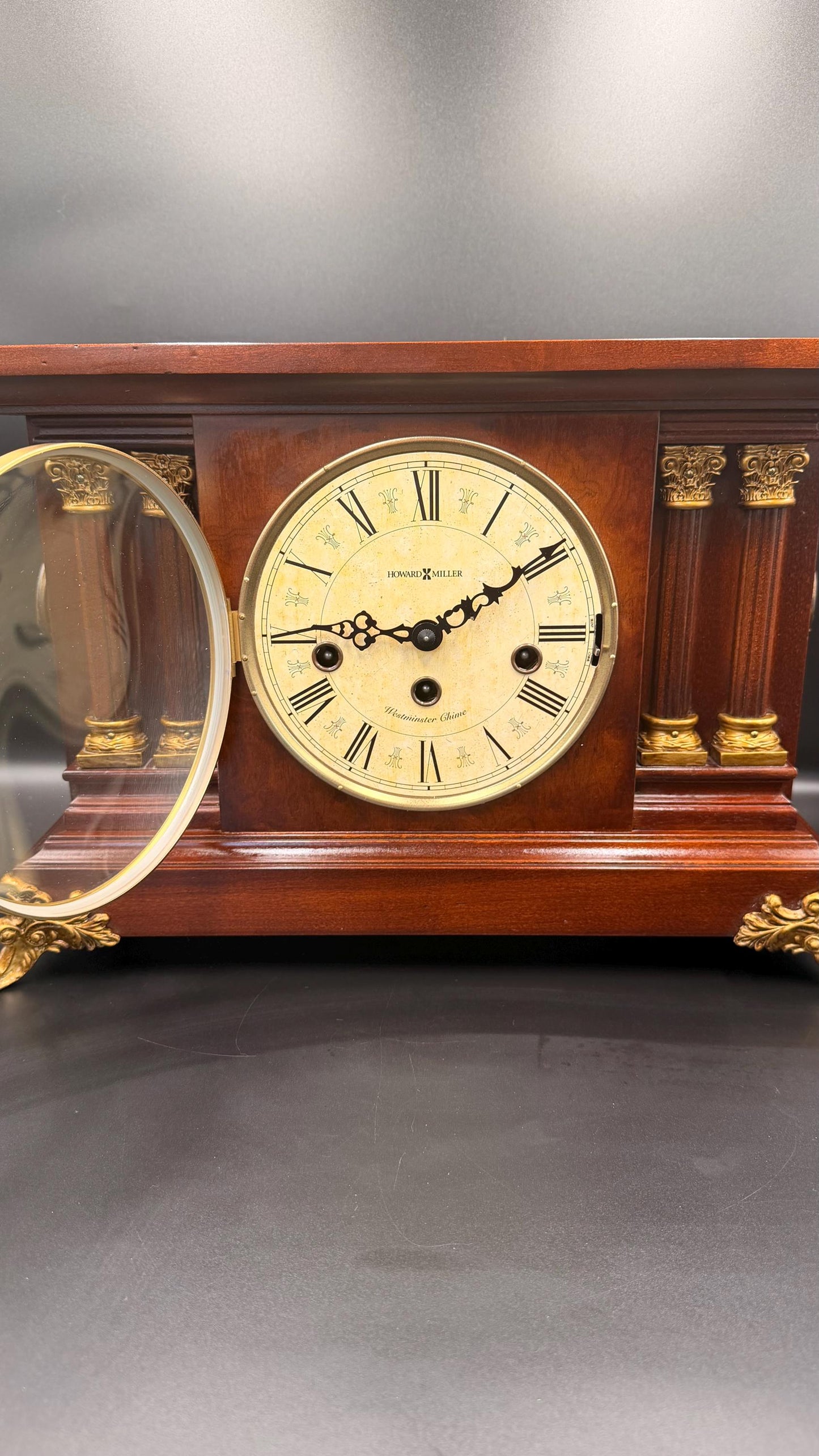 Howard Miller Circa Mantel Clock – New Old Stock, Kieninger German Movement, Mahogany Columns