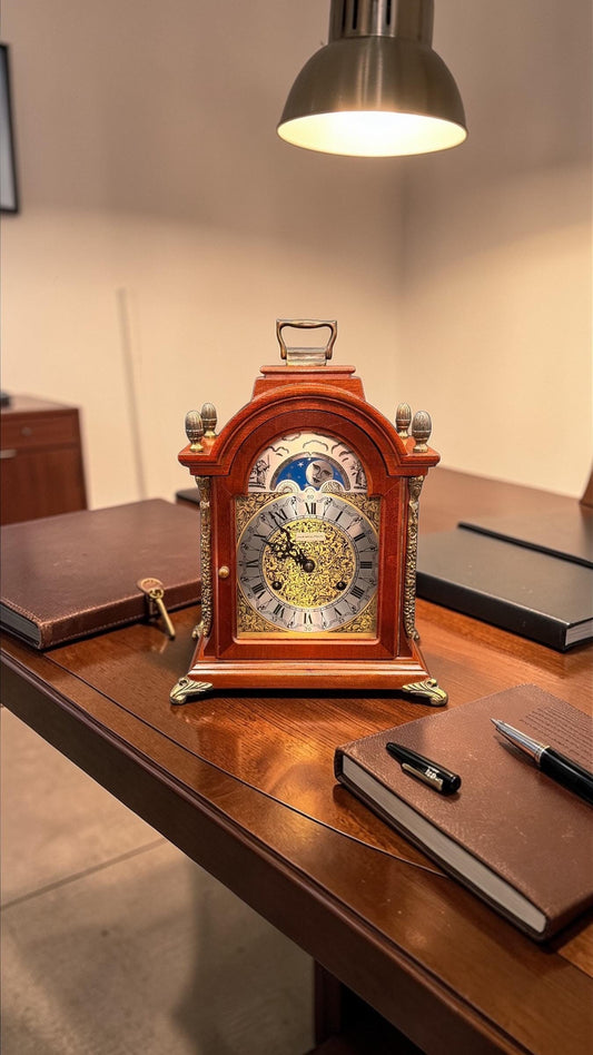Hamilton Moon Phase Bracket Clock - Freshly Serviced – Bim Bam Bell Strike – Luxury Vintage Decor