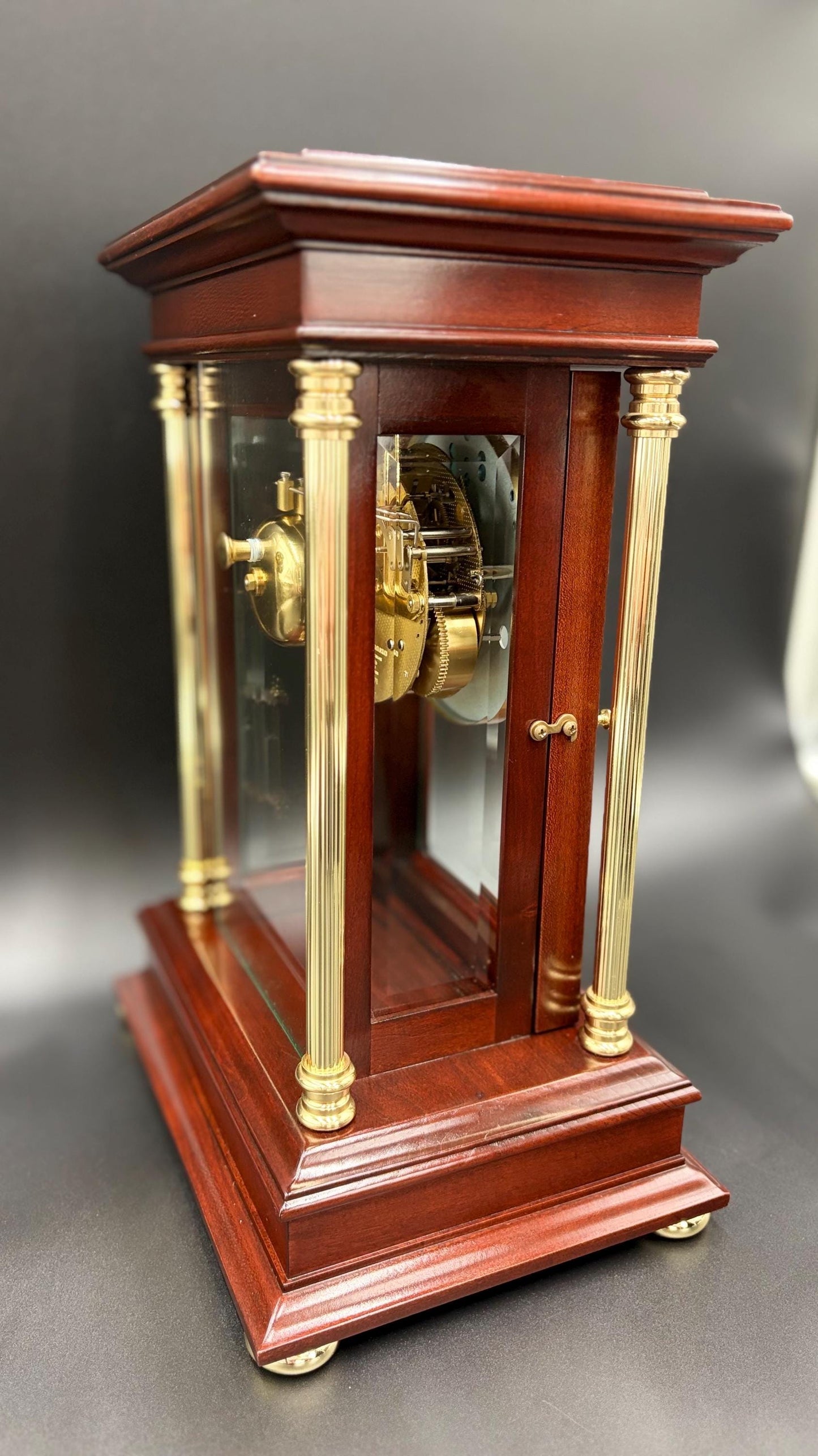 Howard Miller Tribute Crystal Regulator Mantel Clock 613-580 • Vintage 1990s Mechanical Hermle Movement • Collector-Grade with Key