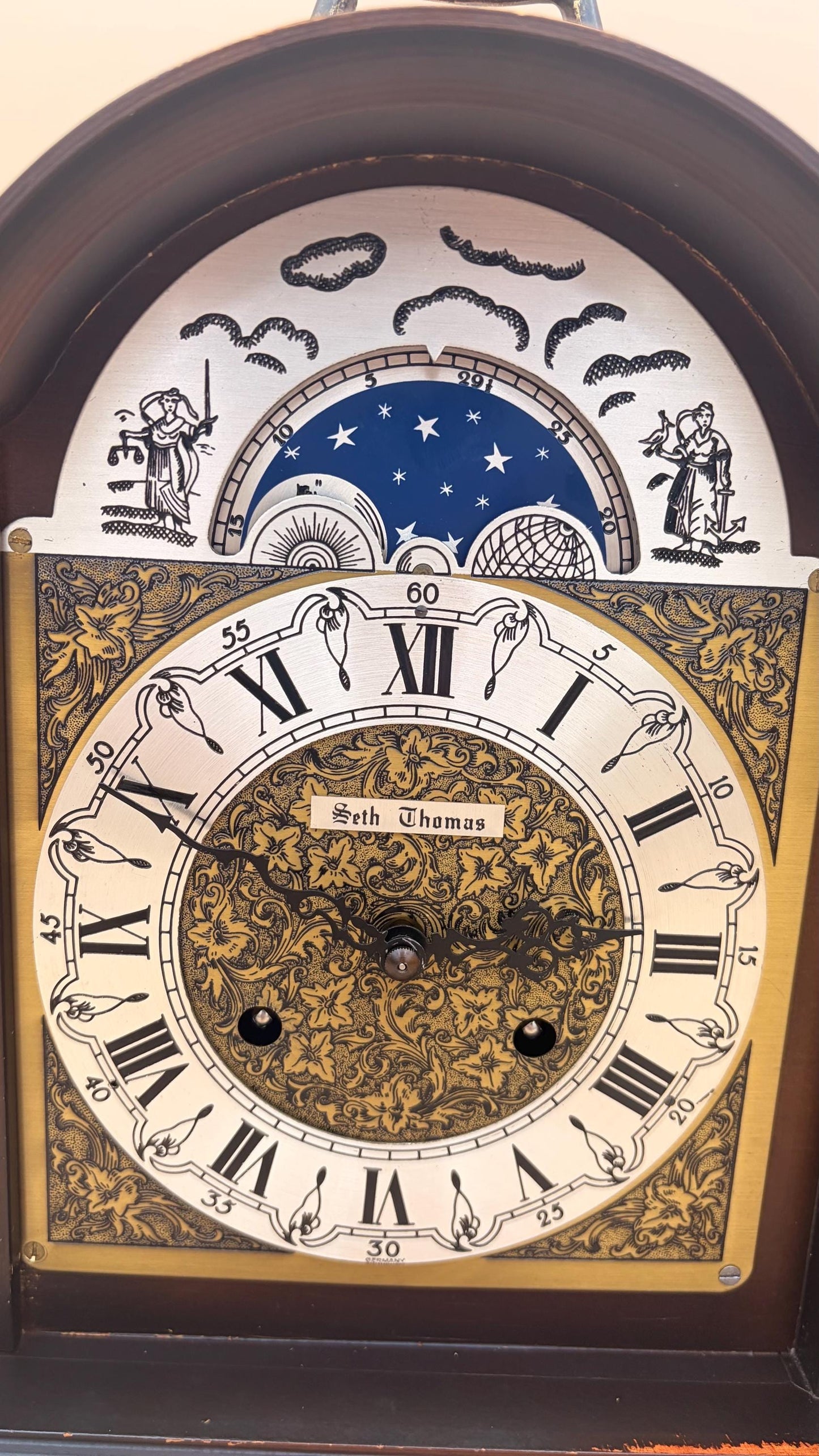 Vintage Seth Thomas Mantel Clock – Franz Hermle Bim Bam Chime Moon Phase