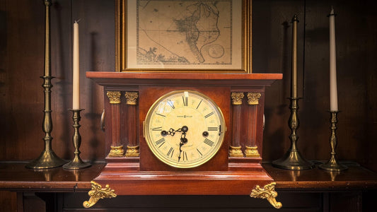 Howard Miller Circa Mantel Clock – New Old Stock, Kieninger German Movement, Mahogany Columns