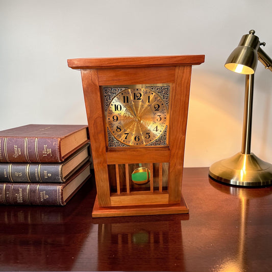 Handcrafted Solid Wood Mission Mantel Clock – Craftsman Quartz Pendulum – Arts & Crafts Decor