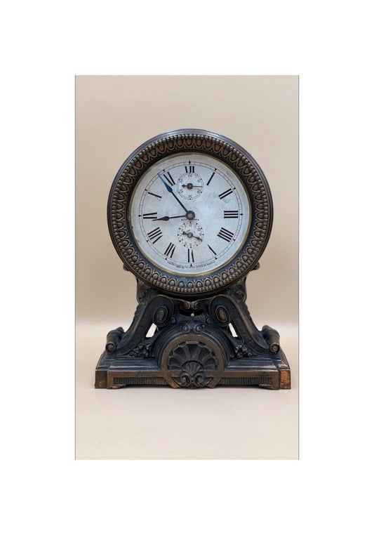 Antique Seth Thomas Cast Metal Mantel Alarm Clock c.1905 – 8 Day – Cleaned & Serviced