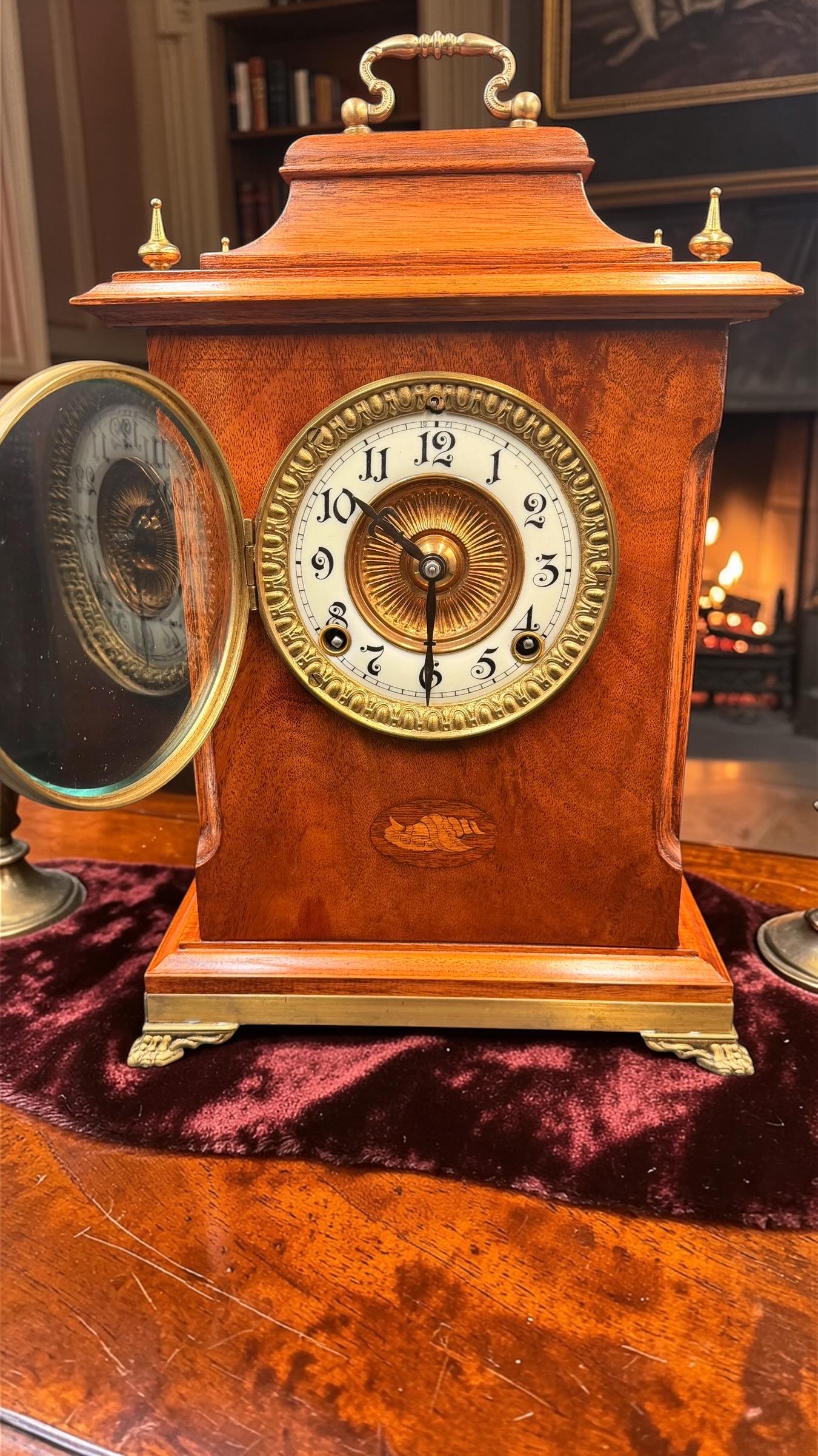 Antique Bracket Clock with Ansonia Movement: Working 8-Day Time and Strike Shelf Clock