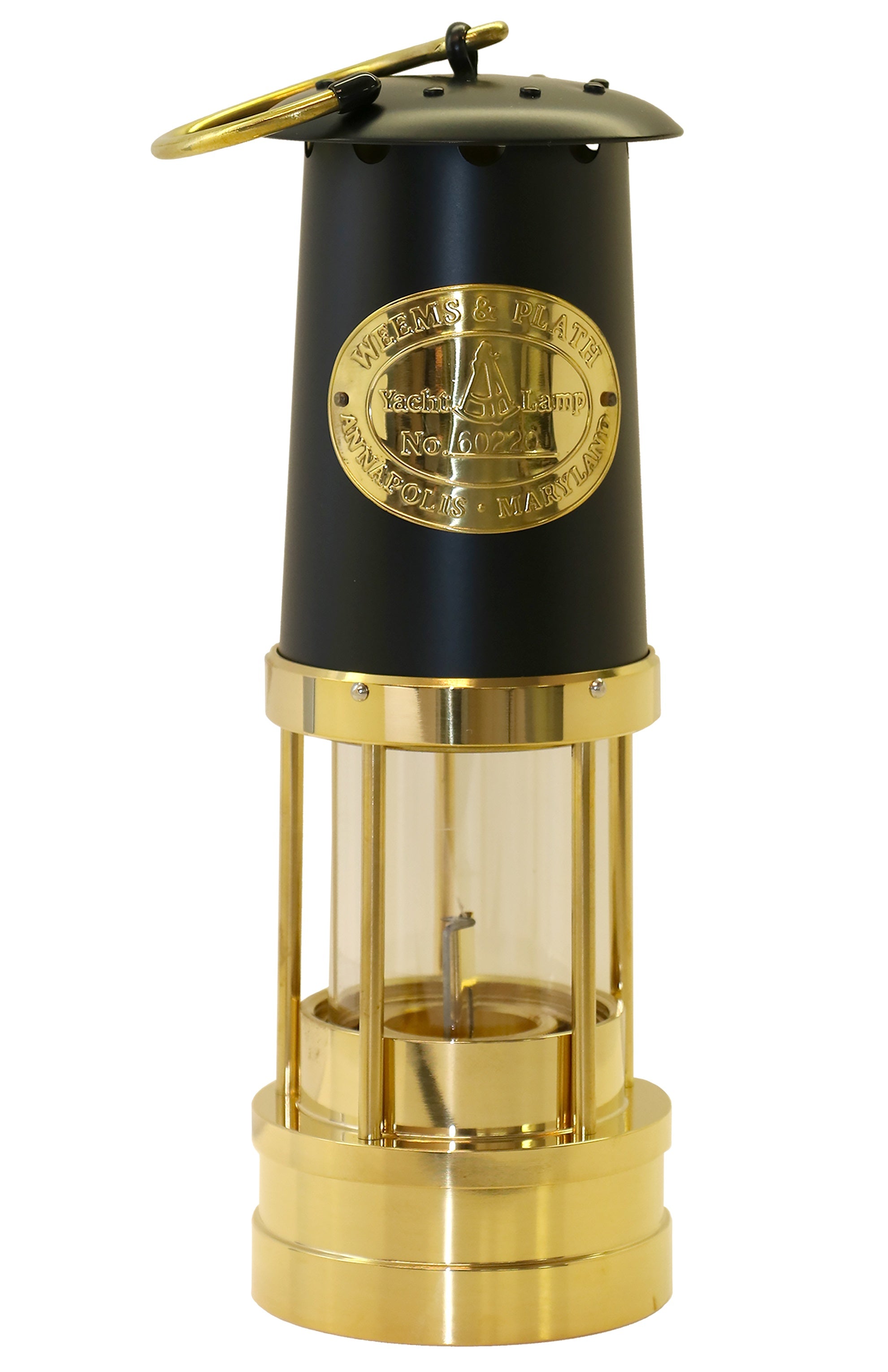 Weems & Plath Brass Yacht Lamp with Black Bonnet