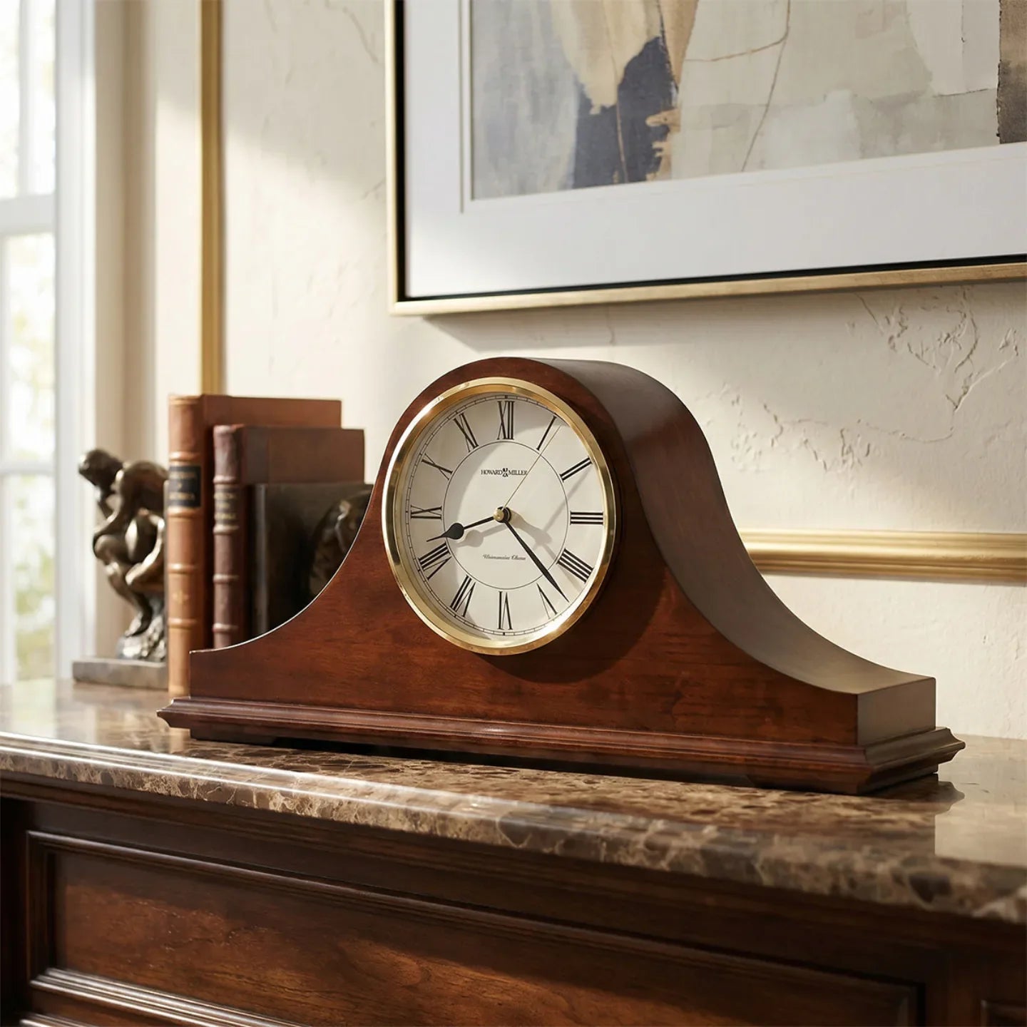 Howard Miller Christopher mantel clock in a furnished room